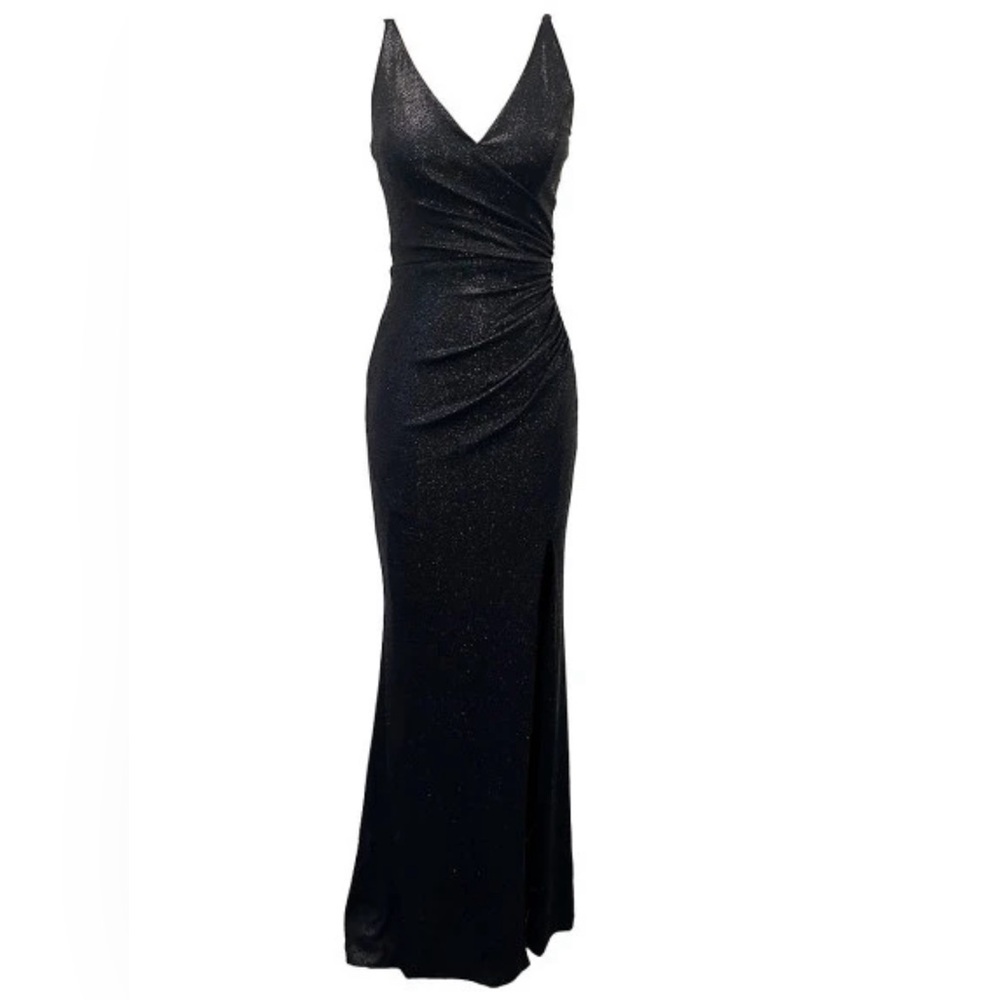 NWT - Dress the Population Jordan ruched side slit dress in black metallic!
